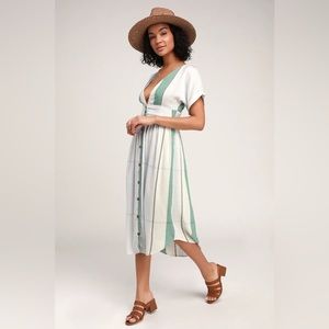 Light Blue Multi Stripe Button-Up Midi Dress